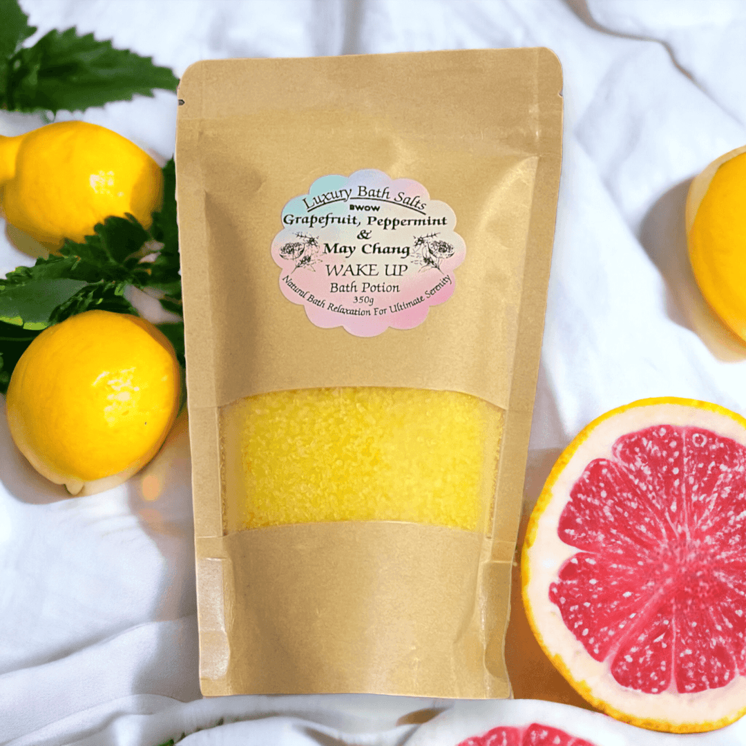 Natural Luxury Bath Salt to Wake Up: Grapefruit, Peppermint and May Chang Infused Aromatherapy Potion for a Deep Body Relaxation