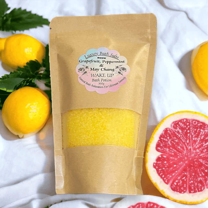 Natural Luxury Bath Salt to Wake Up: Grapefruit, Peppermint and May Chang Infused Aromatherapy Potion for a Deep Body Relaxation