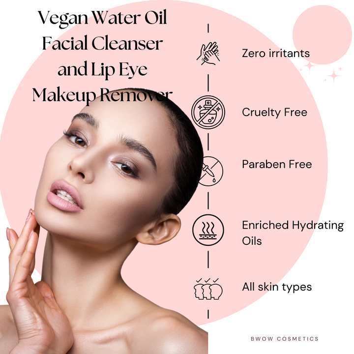 Vegan Water Oil Facial Cleanser and Lip Eye Makeup Remover