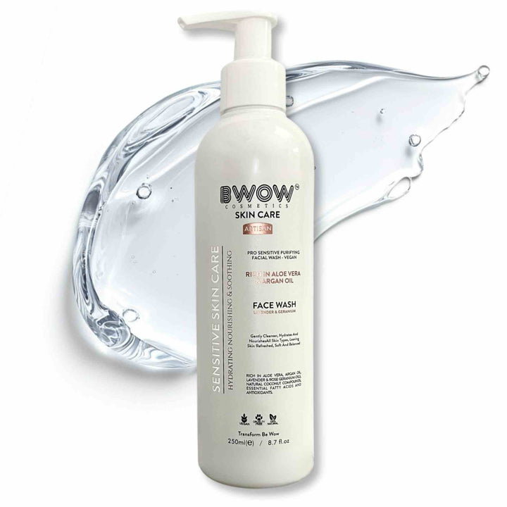 natural soothing face wash for men and women, sensitive skin care rich in aloe vera and argan lavender and rose geranium facial wash daily wash unisex 