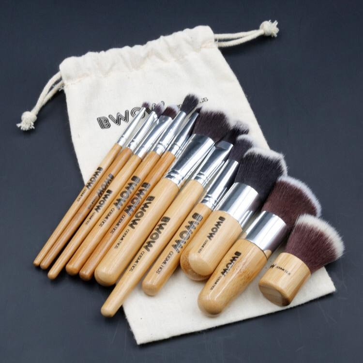 Makeup Brush Set 11 Piece Bamboo Cotton Bag