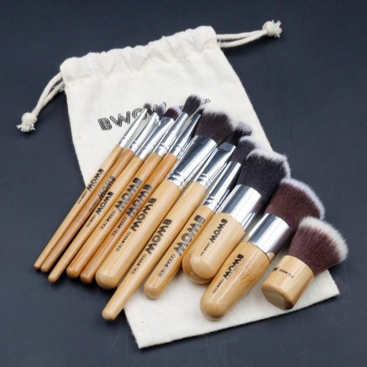 Makeup Brush Set 11 Piece Bamboo Cotton Bag