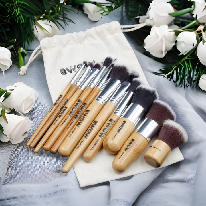 Makeup Brush Set 11 Piece Bamboo Cotton Bag