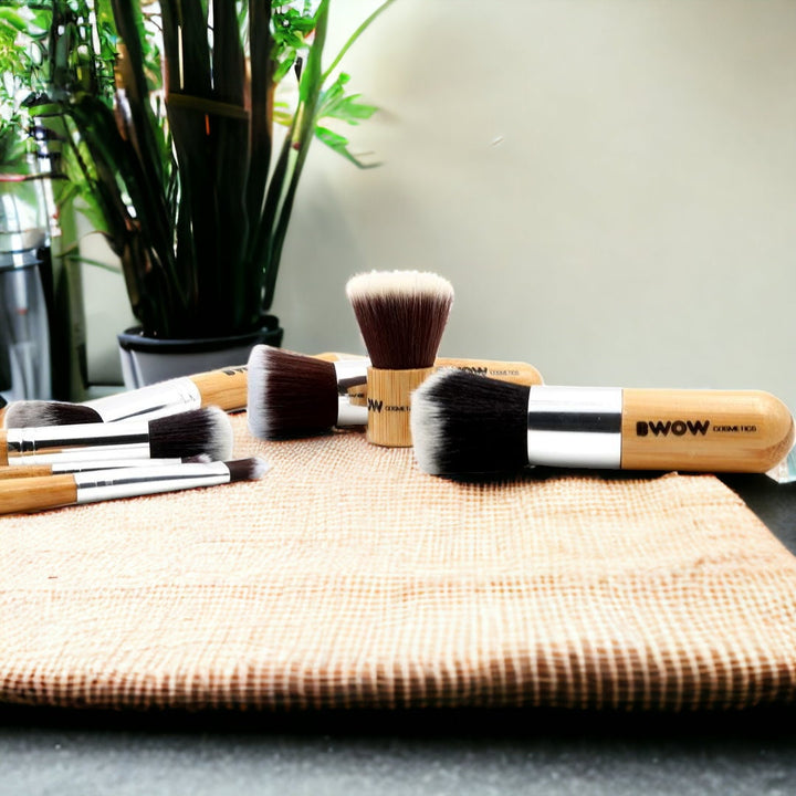 Makeup Brush Set 11 Piece Bamboo Cotton Bag