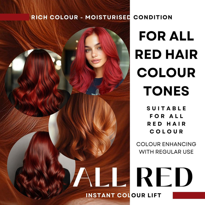 Styled hair after red shampoo use showing smooth texture and rich colour