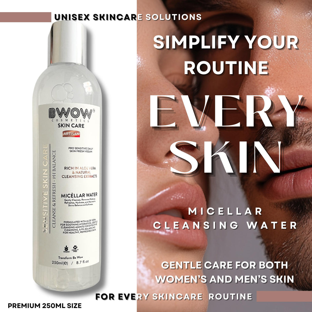 Pro Sensitive Micellar Water Cleansing Enriched Aloe Vera Natural Extracts to Cleanse, Refresh &amp; Balance Vegan Daily Skin Care 250ml - BWOW Cosmetics