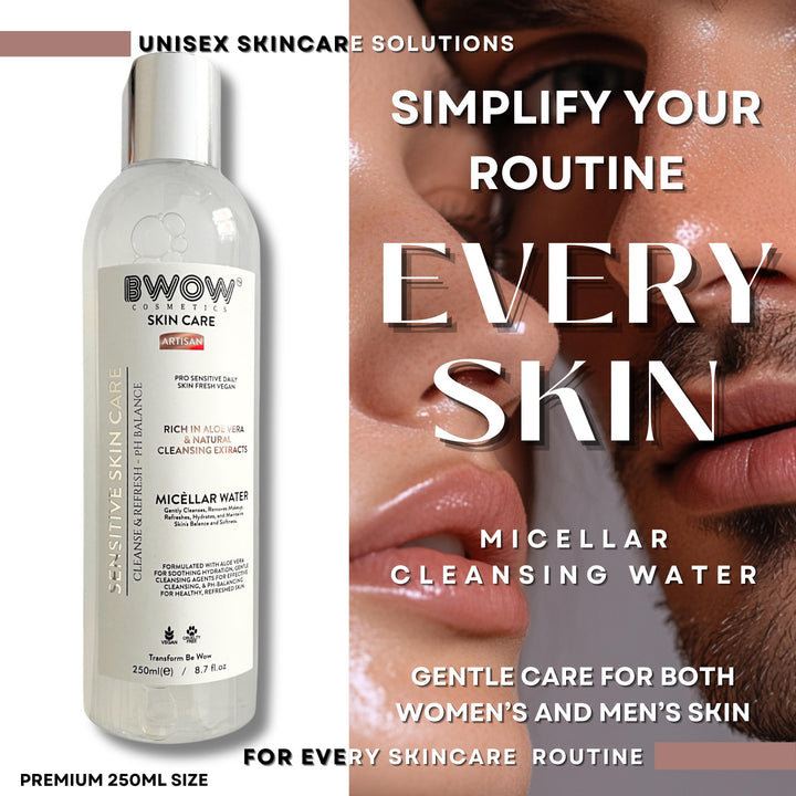 Pro Sensitive Micellar Water Cleansing Enriched Aloe Vera Natural Extracts to Cleanse, Refresh &amp; Balance Vegan Daily Skin Care 250ml - BWOW Cosmetics