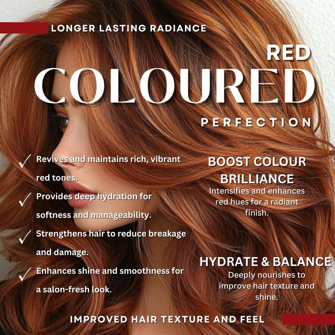 Woman with vibrant, freshly coloured red hair glowing in natural light
