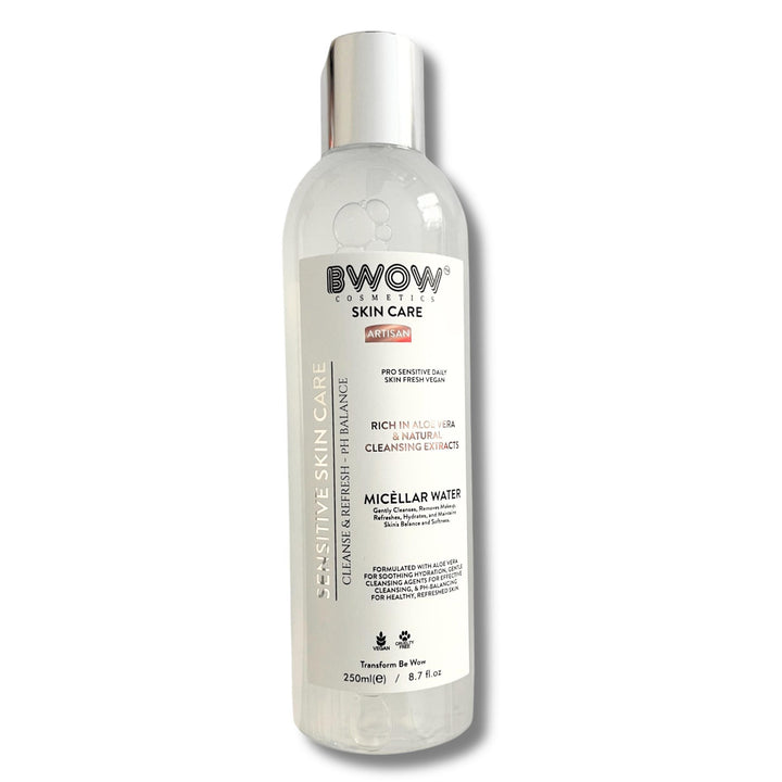 Pro Sensitive Micellar Water Cleansing Enriched Aloe Vera Natural Extracts to Cleanse, Refresh &amp; Balance Vegan Daily Skin Care 250ml - BWOW Cosmetics