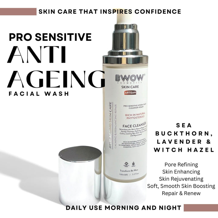 Pro Sensitive Hydra Calm Face Cleanser Rich Natural Phytosterols for Calming &amp; Rebalancing Anti Ageing Vegan Skincare 100ml - BWOW Cosmetics