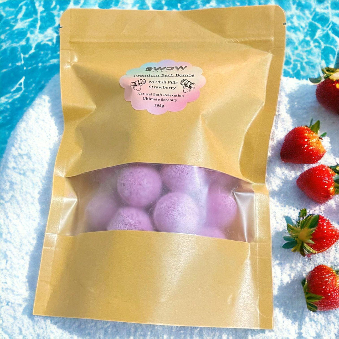 Strawberry Serenity Bliss 20 Bath Bomb Chill Pills - BWOW Cosmetics