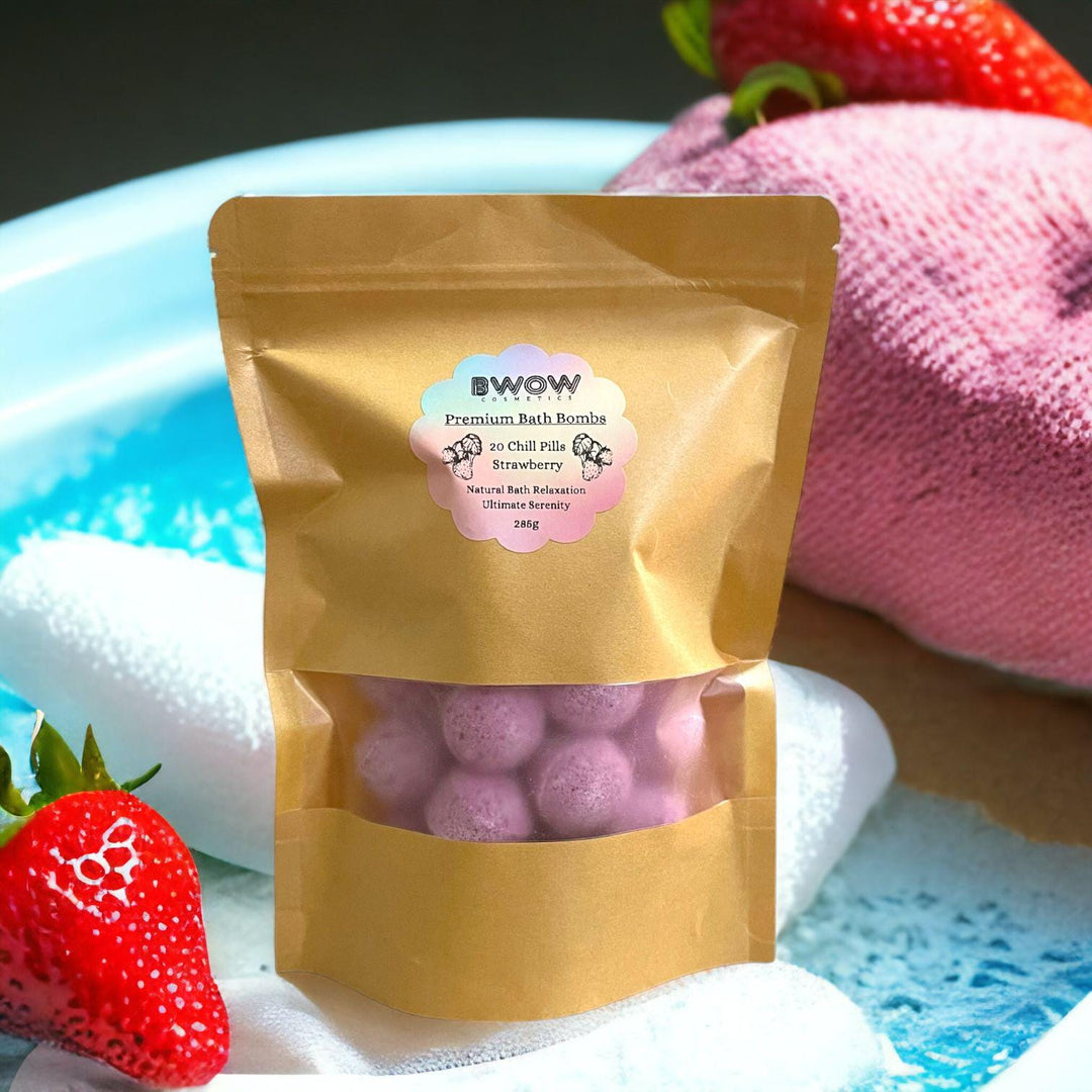 Strawberry Serenity Bliss 20 Bath Bomb Chill Pills - BWOW Cosmetics