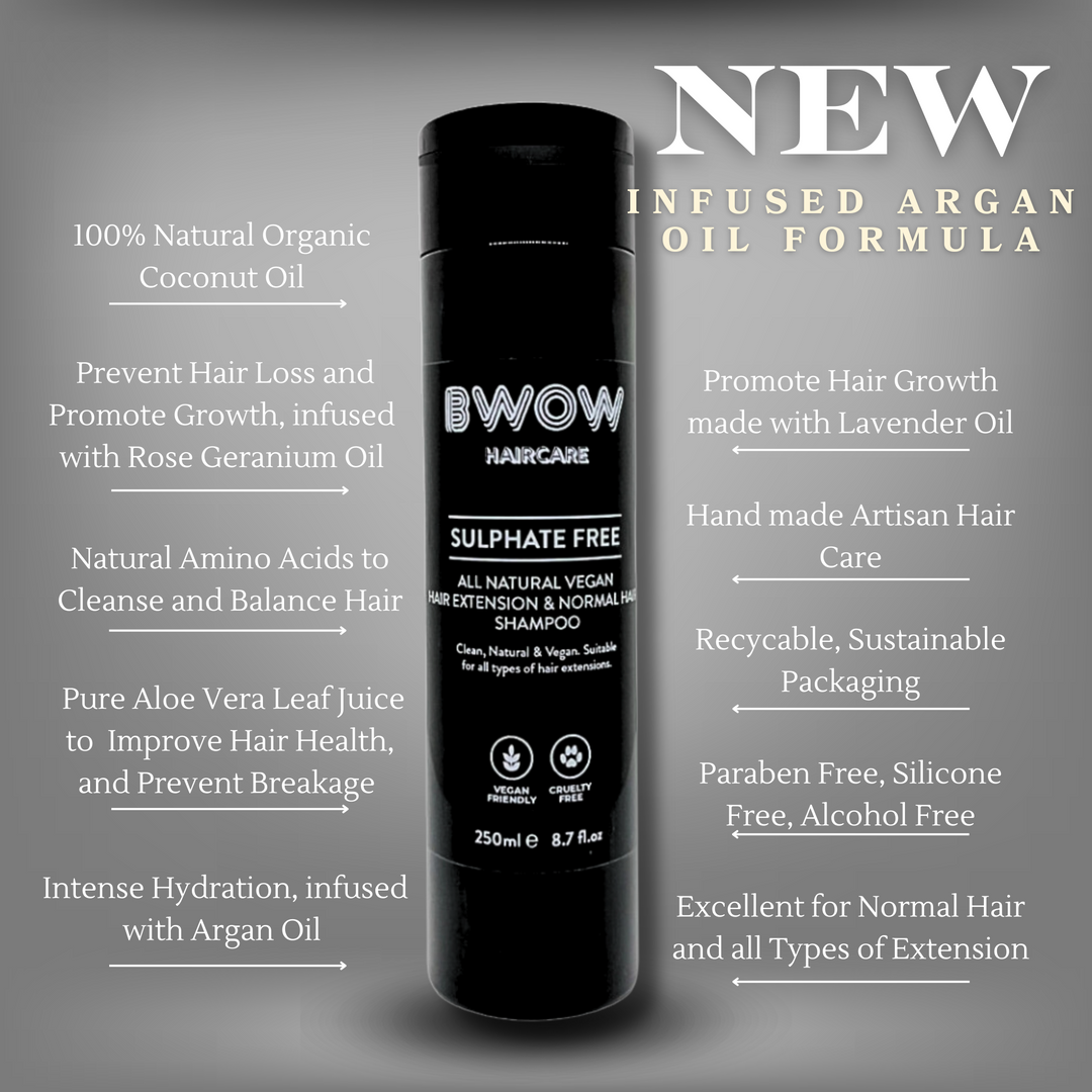 Argan Oil Infused Sulphate-Free Vegan Shampoo: Perfect for Extensions & All Hair Types 250ml