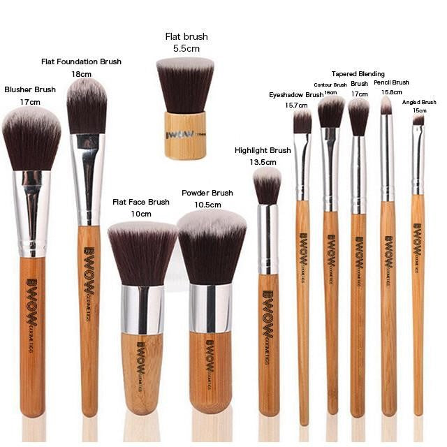 Premium 11 Piece Vegan Kabuki Bamboo Makeup Brush Set / Cotton Bag - BWOW Cosmetics